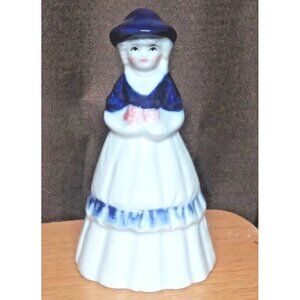 VTG Enesco Imports Southern Belle Girl dinner Bell Taiwan Blue & White Porcelain